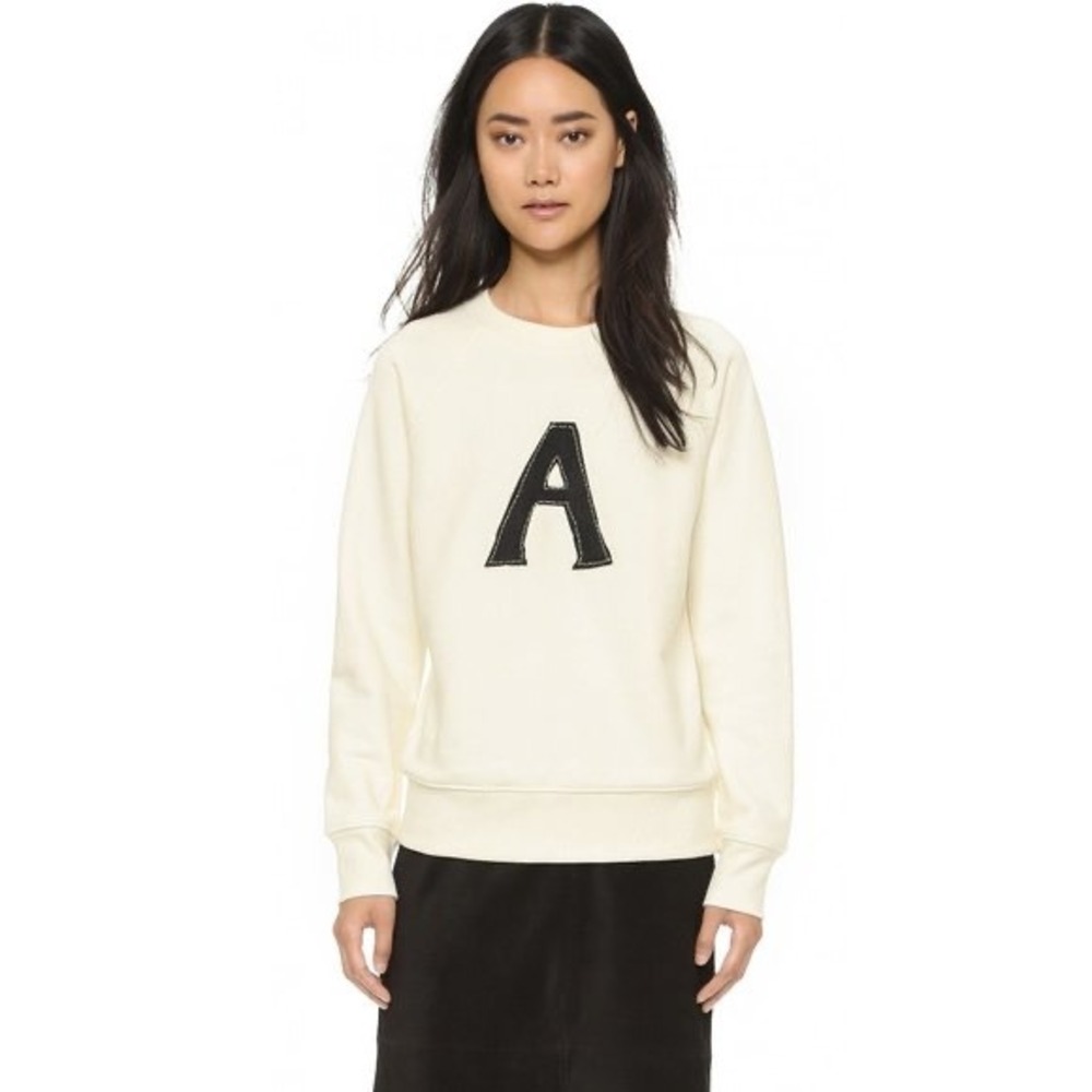 ALEXA CHUNG FOR AG Cream Letter A Sweatshirt Raglan Sleeve Pullover Women Medium